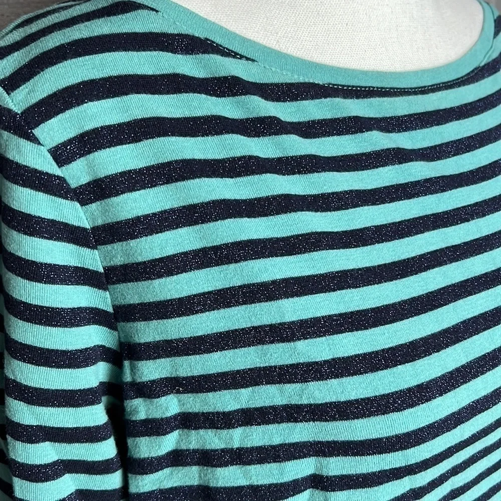 TALBOTS WOMAN PETITES BLUE STRIPED MEDIUM LONG SLEEVED TOP - Picture 2 of 5